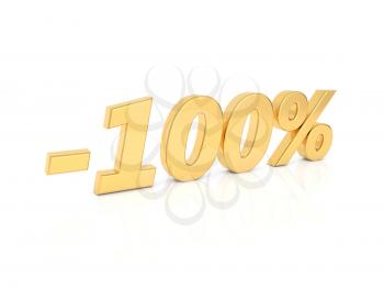 Discount - 100 percent gold numbers on a white background. 3d render illustration.