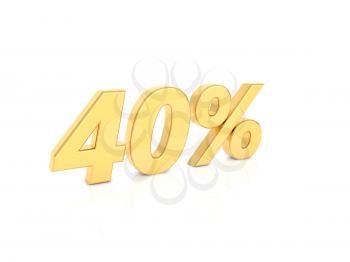 40% gold number on a white background. 3d render illustration.
