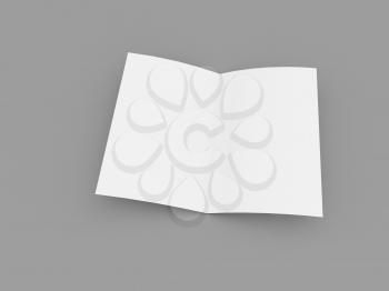 Blank white leaf layout brochure on gray background. 3d render illustration.