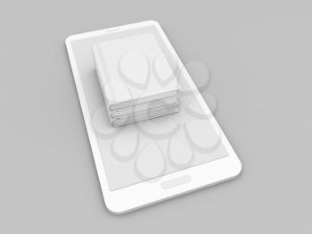 Books mockup mobile phone on gray background. 3d render illustration.