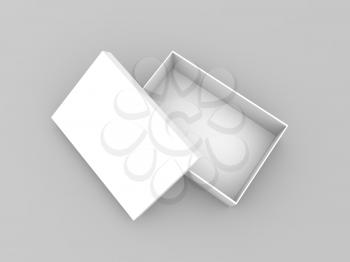 Open white box with lid mockup. 3d render illustration.