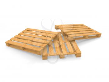 Wooden pallets on white background. 3d render illustration.