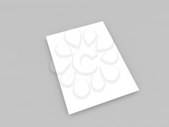 White piece of paper on a gray background. 3d render illustration.