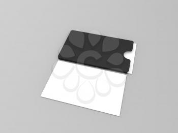 A stack of business cards on a gray background. 3d render illustration.