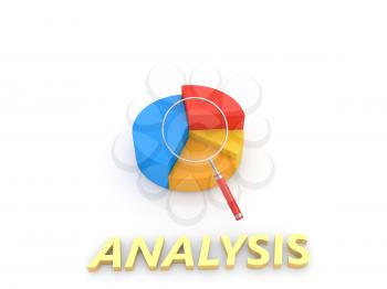 Graph of statistics and magnifying glass on a white background. 3d render illustration.
