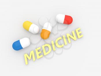 Medical pills on white background. 3d render illustration.
