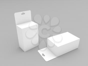 Cardboard boxes with a hanger mock up on a white background. 3d render illustration.