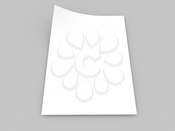 White realistic sheet of paper on a gray background. 3d render illustration.