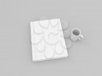 The layout of the book and circles on a gray background. 3d render illustration.