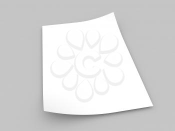 White realistic sheet of paper on a gray background. 3d render illustration.