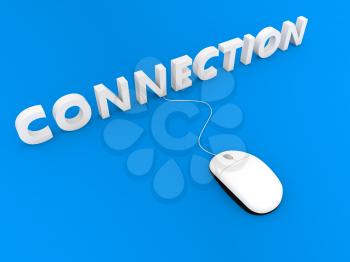Computer mouse and connection on a blue background. 3d render illustration.