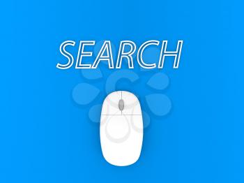 Computer mouse and search on a blue background. 3d render illustration.