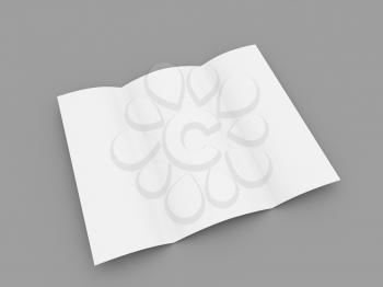 White paper brochure mockup on gray background. 3d render illustration.