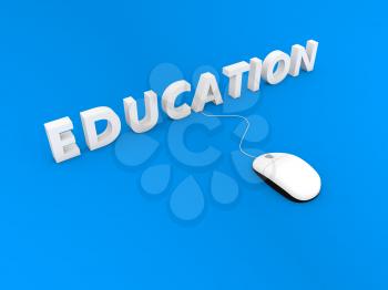 Online education and computer mouse on blue background. 3d render illustration.