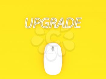 Upgrade and computer mouse on a yellow background. 3d render illustration.
