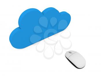 Cloud and computer mouse on a white background. 3d render illustration.
