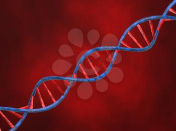 Abstract image of DNA on a red background. 3d render illustration.