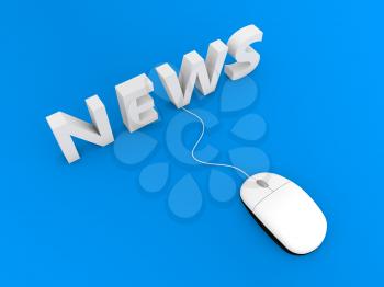 Computer mouse and news on a blue background. 3d render illustration.