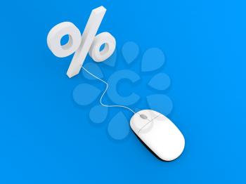 Percentage and computer mouse. Online trading. 3d render illustration.