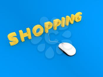 Shopping and computer mouse. Online trading. 3d render illustration.
