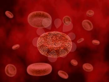 Blood cells on a red background. 3d render illustration.