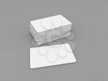 Stack of business cards on a gray background. 3d render illustration.