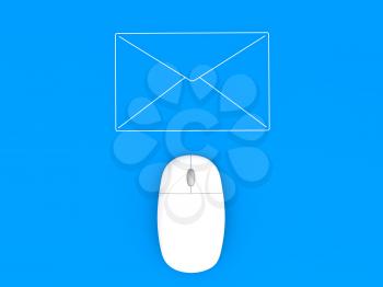 Computer mouse and envelope on a blue background background. 3d render illustration.