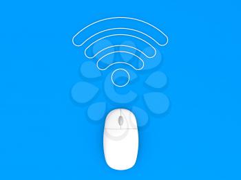 Computer mouse and wi-fi on a blue background. 3d render illustration.