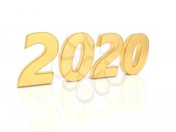 2020 golden numbers on a white background. 3d render illustration.