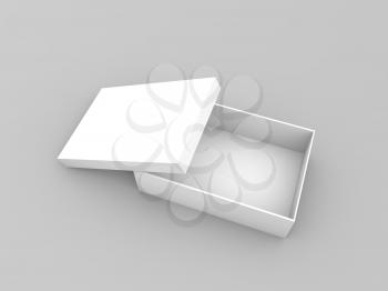 Empty open box on a gray background. 3d render illustration.