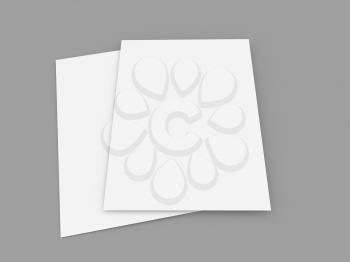 Two paper sheets on a gray background. 3d render illustration.