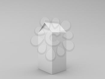Empty paper bag for juice template on gray background. 3d render illustration.