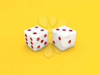 Casino dice on a yellow background. 3d render illustration.
