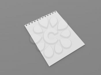 White blank notebook for notes on a gray background. 3d render illustration.