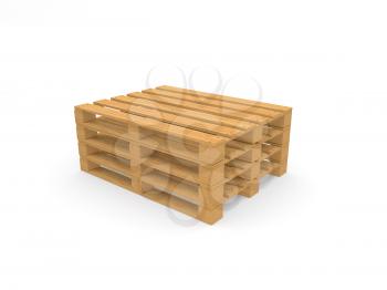 Wooden pallets on a white background. 3d render illustration.