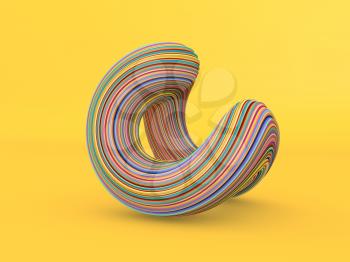 Curved abstract object against a yellow background. 3d render illustration.