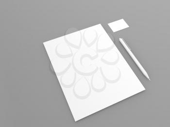 Sheet A4 pen credit card mockup. 3d render illustration.
