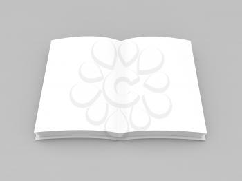 Open book mock up on gray background. 3d render illustration.