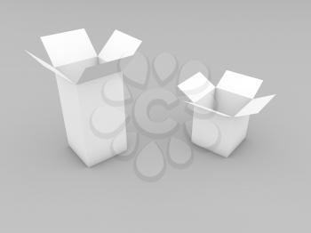 Empty open box mockup on gray background. 3d render illustration.
