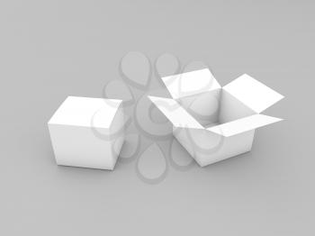 Two cardboard boxes mock up on gray background. 3d render illustration.