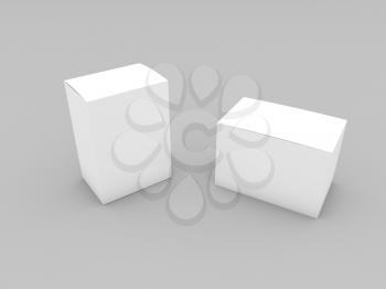Two box mockup on gray background. 3d render illustration.