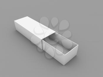 Open long box mock up on gray background. 3d render illustration.