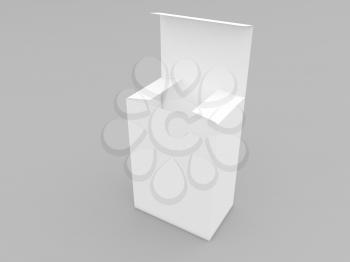 Empty white cardboard box for products on a gray background. 3d render illustration.