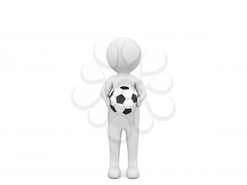 3d character holds a soccer ball in his hands. 3d render illustration.