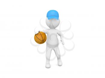 3d character plays with a basketball on a white background. 3d render illustration.