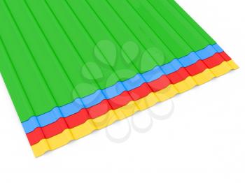 Metal profiles for the roof on a white background. 3d render illustration.