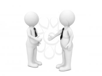 3d characters on a white background. Handshake of businessmen. 3d render illustration.