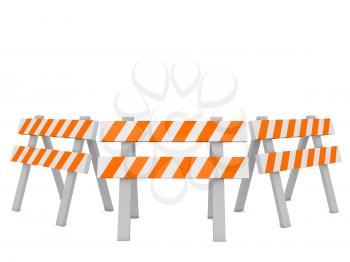 Construction fence barriers on a white background. 3d render illustration.