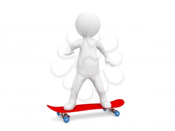 3d character is riding on a skateboard on a white background. 3d render illustration.