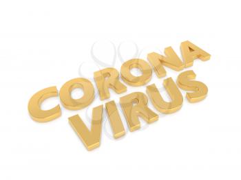 Coronavirus inscription in gold letters on a white background. 3d render illustration.